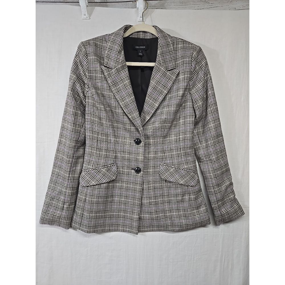 Halogen Women's Sz 2‎ Blazer Jacket Plaid Brown Purple 2 Button Front Lined